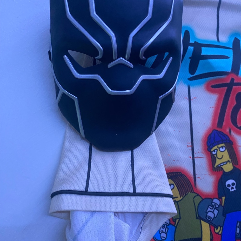 BLACK PANTHER Black and White Superhero Costume with Geometric Patterns